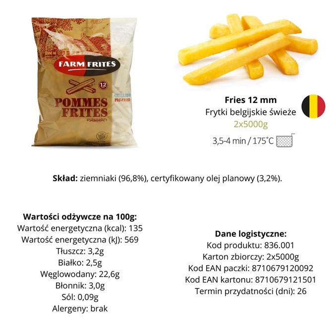 Frytki Belgijskie Świeże Schłodzone Farm Frites